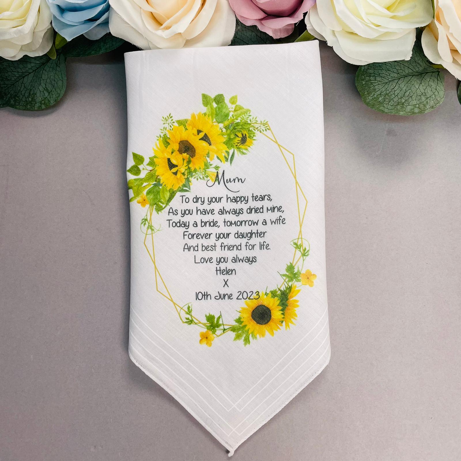 Personalized Sunflower Wedding Handkerchief