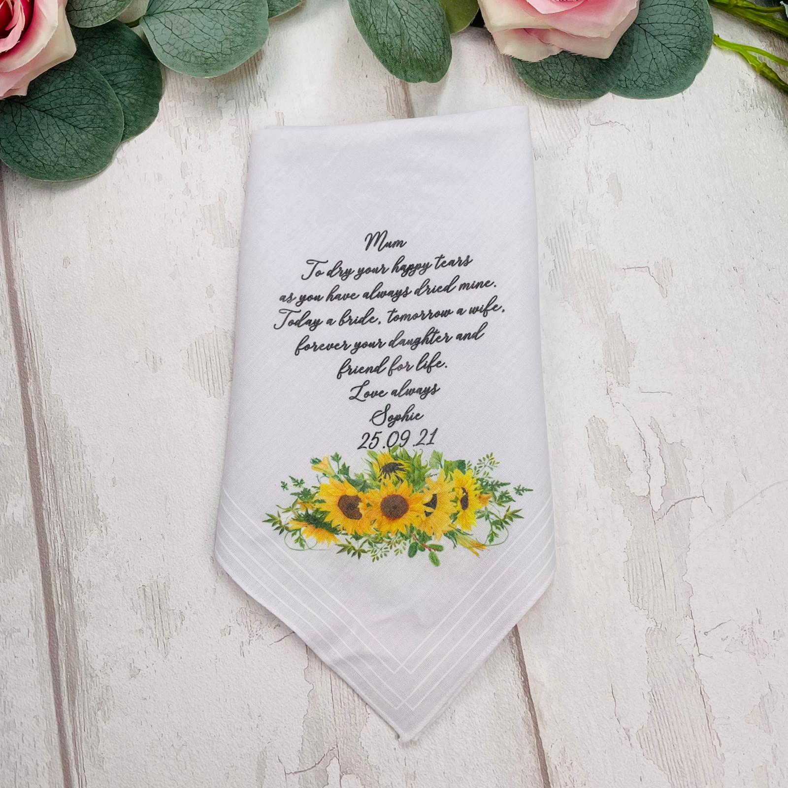 Personalized Sunflower Wedding Handkerchief