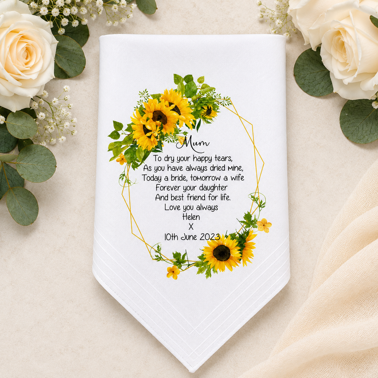 Personalized Sunflower Wedding Handkerchief