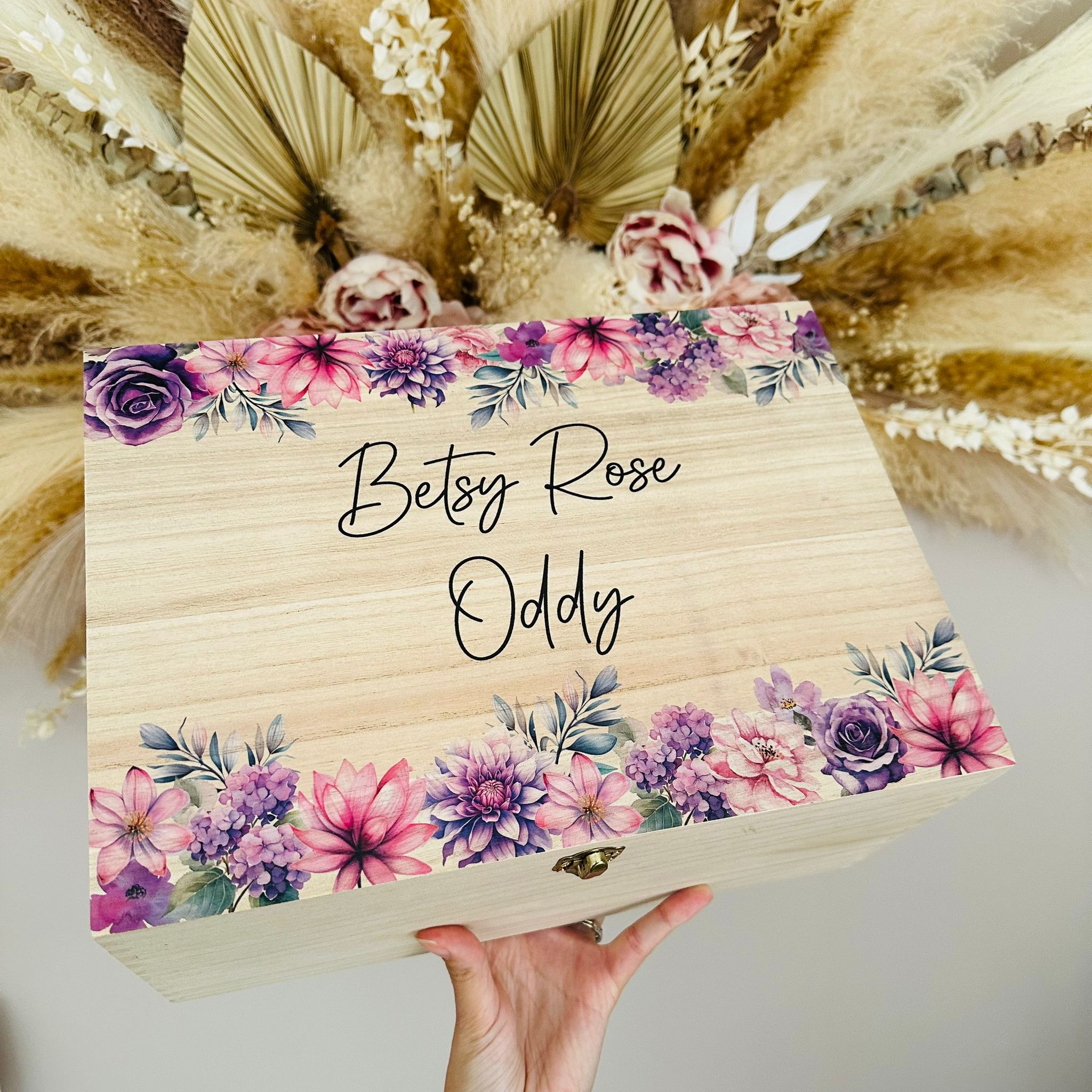 Keepsake Wooden Box - Pink & Purple Floral