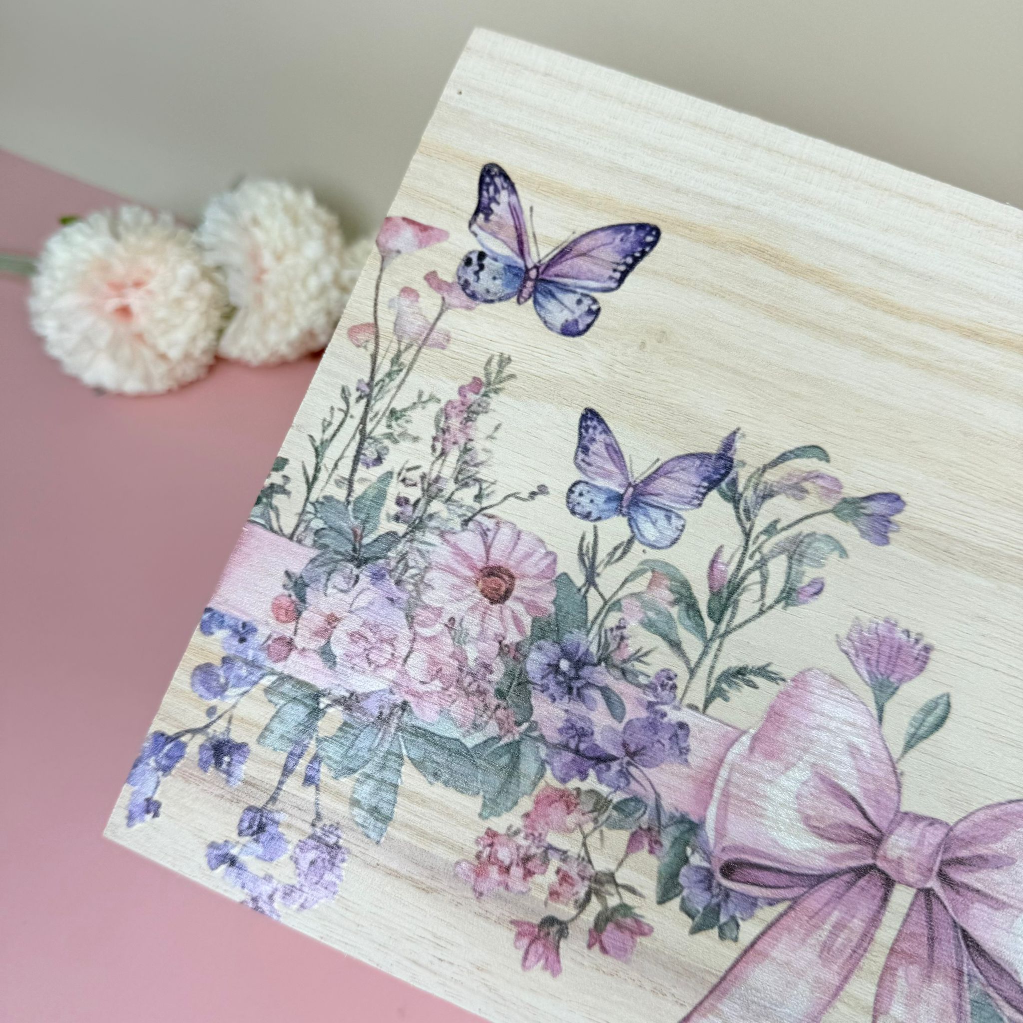 Keepsake Wooden Box - Pastel floral and Butterflies