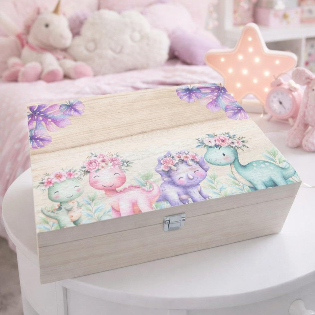 Keepsake Wooden Box - Cute Dinosaurs