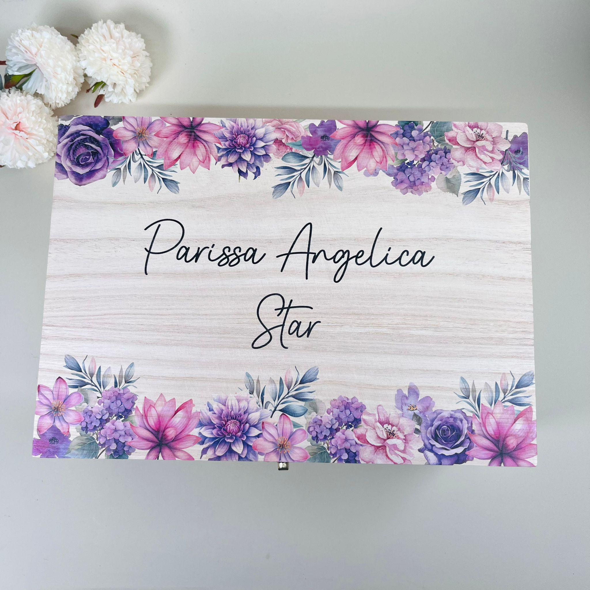 Keepsake Wooden Box - Pink & Purple Floral
