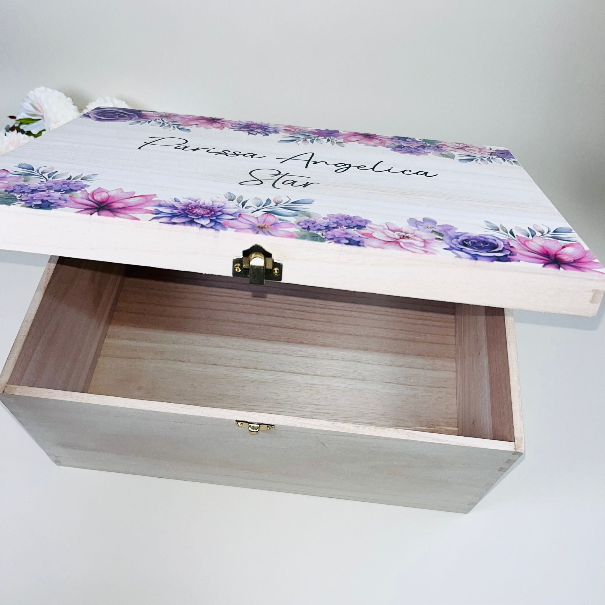 Keepsake Wooden Box - Pink & Purple Floral