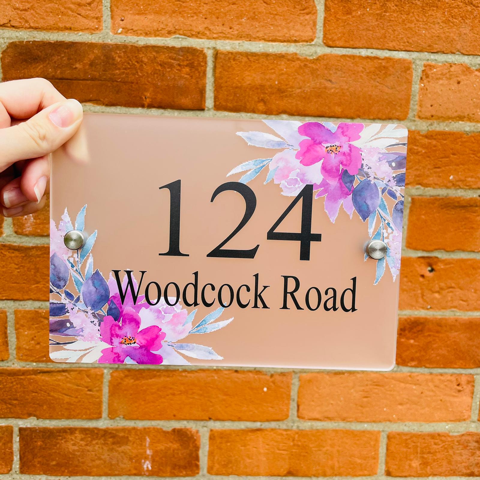 Acrylic House Number Sign - Purple Floral