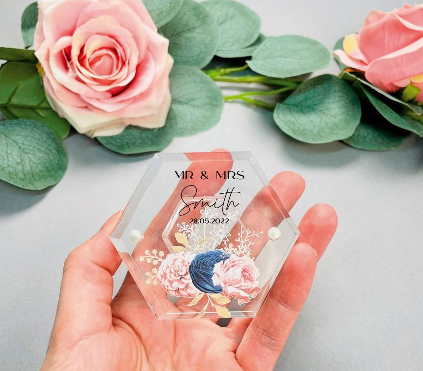 Blush and Navy Floral Acrylic Wedding Ring Box