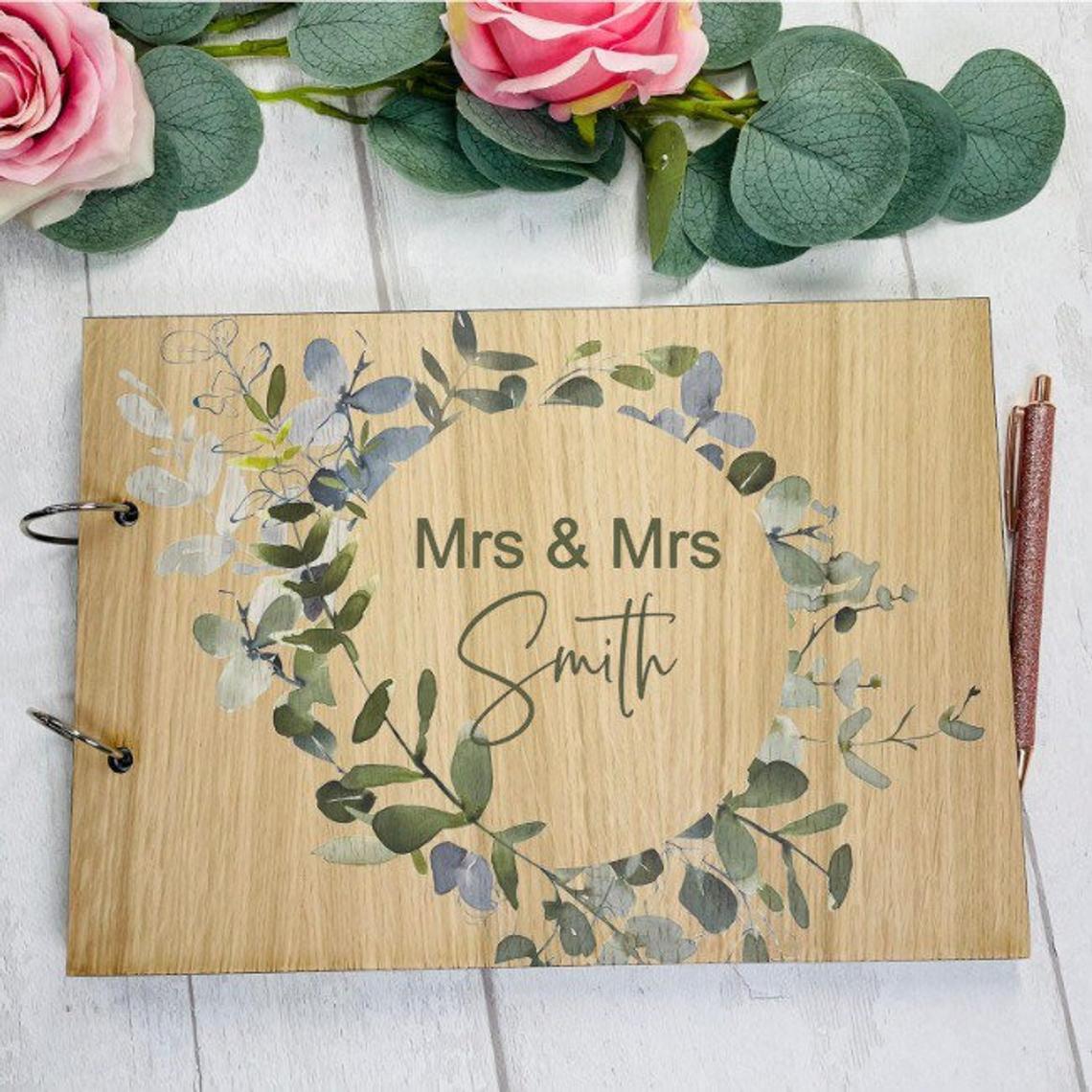 Eucalyptus Greenery Rustic Wooden Wedding Guest Book