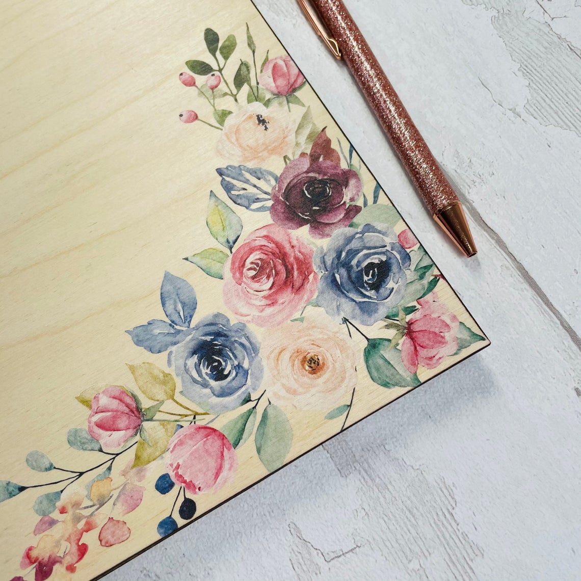 Floral Rustic Wooden Wedding Guest Book