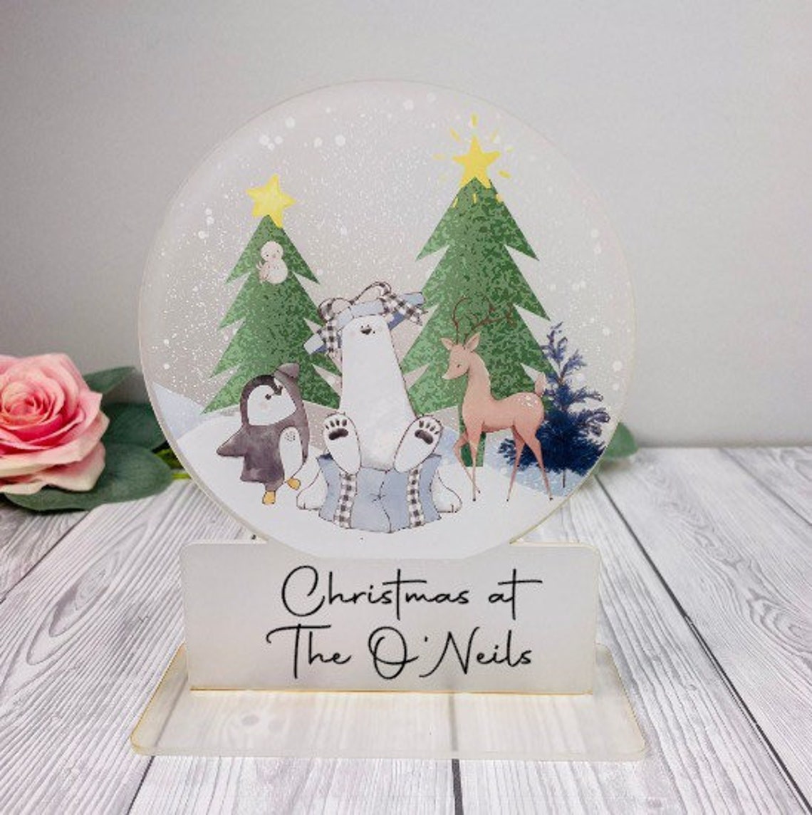 Freestanding Christmas Snow Globe - Forest Animals