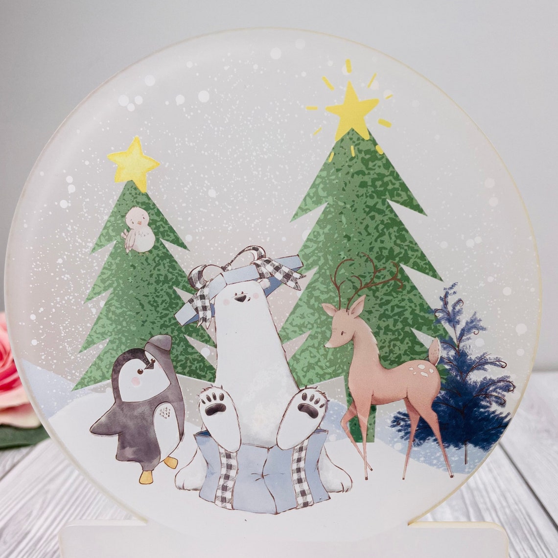 Freestanding Christmas Snow Globe - Forest Animals