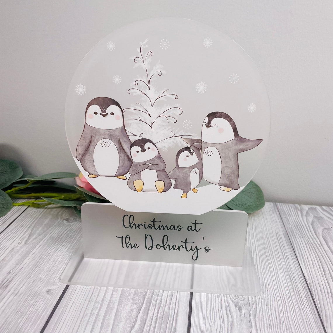 Freestanding Christmas Snow Globe - Penguins