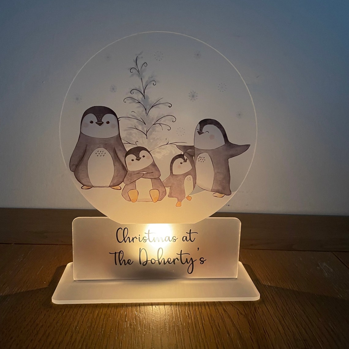 Freestanding Christmas Snow Globe - Penguins