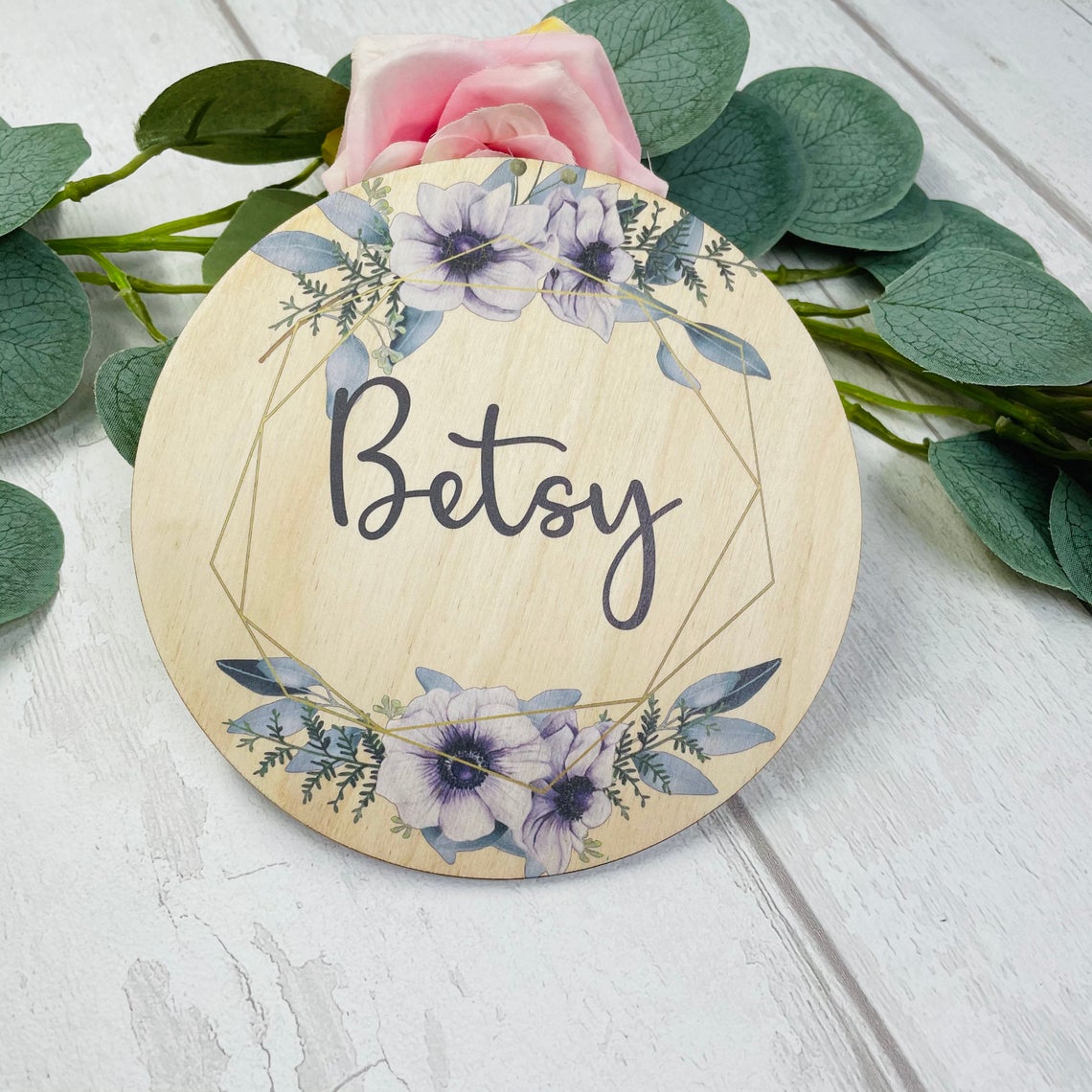 Geometric Floral Name Plaque