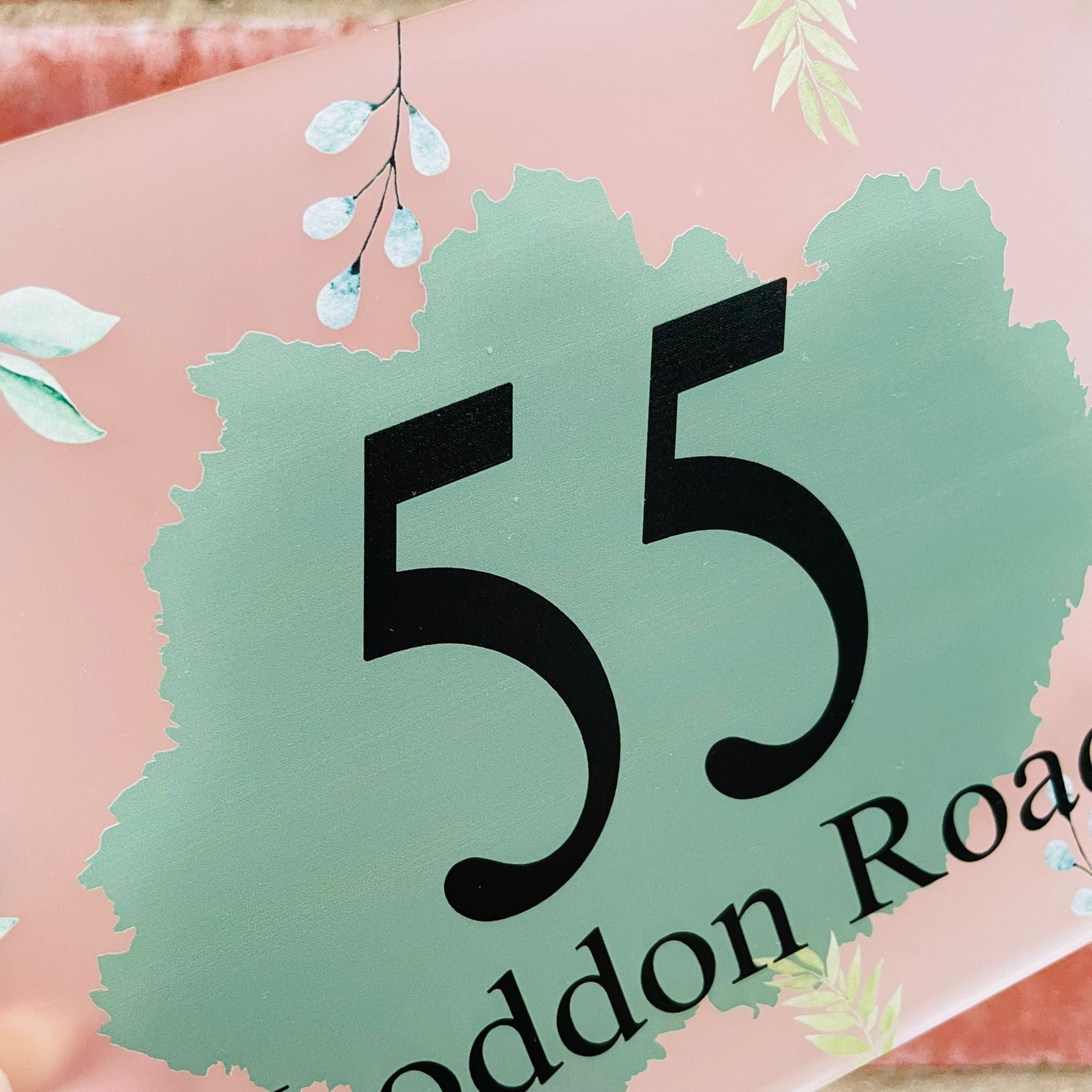 Acrylic House Number Sign - Eucalyptus with Colour Splash