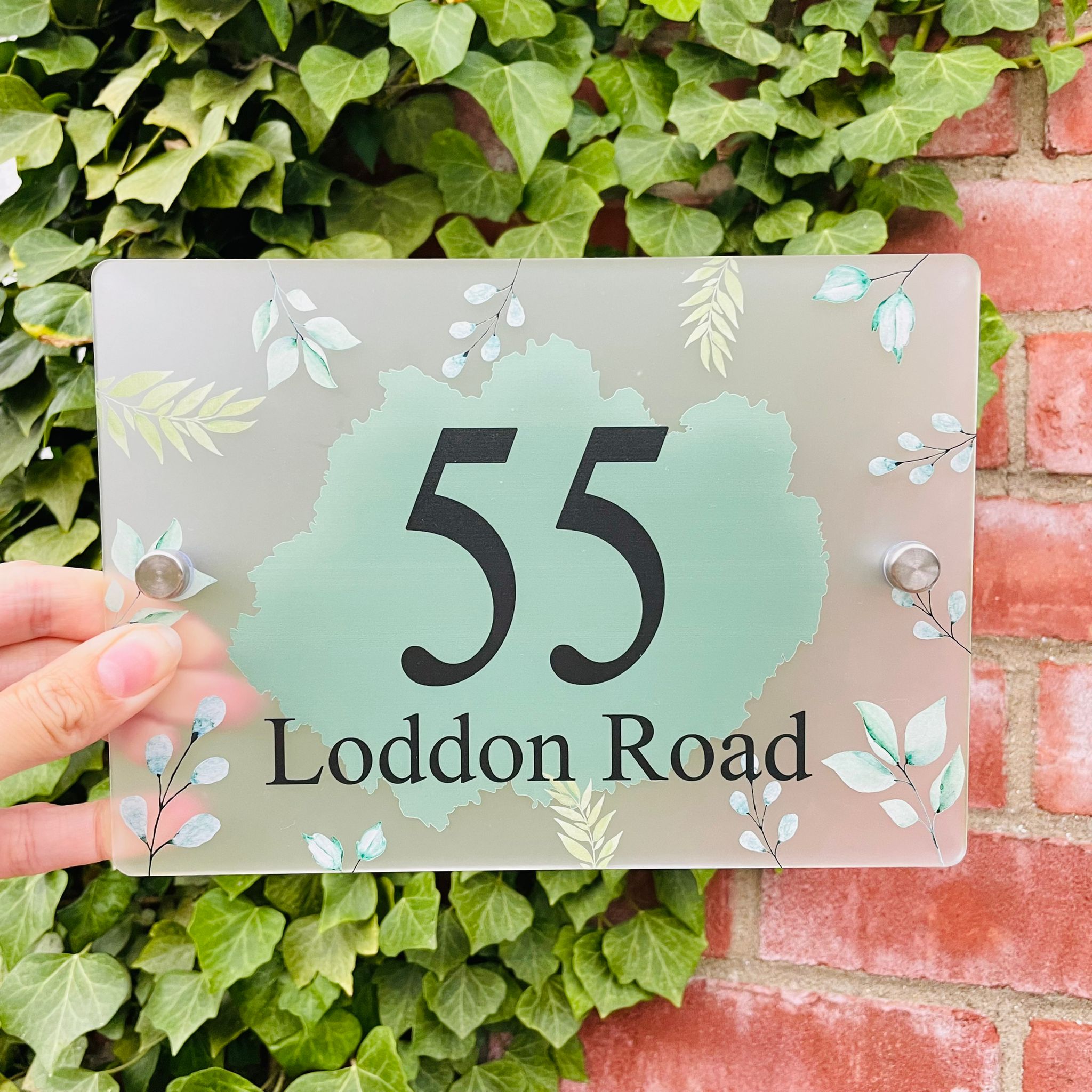 Acrylic House Number Sign - Eucalyptus with Colour Splash