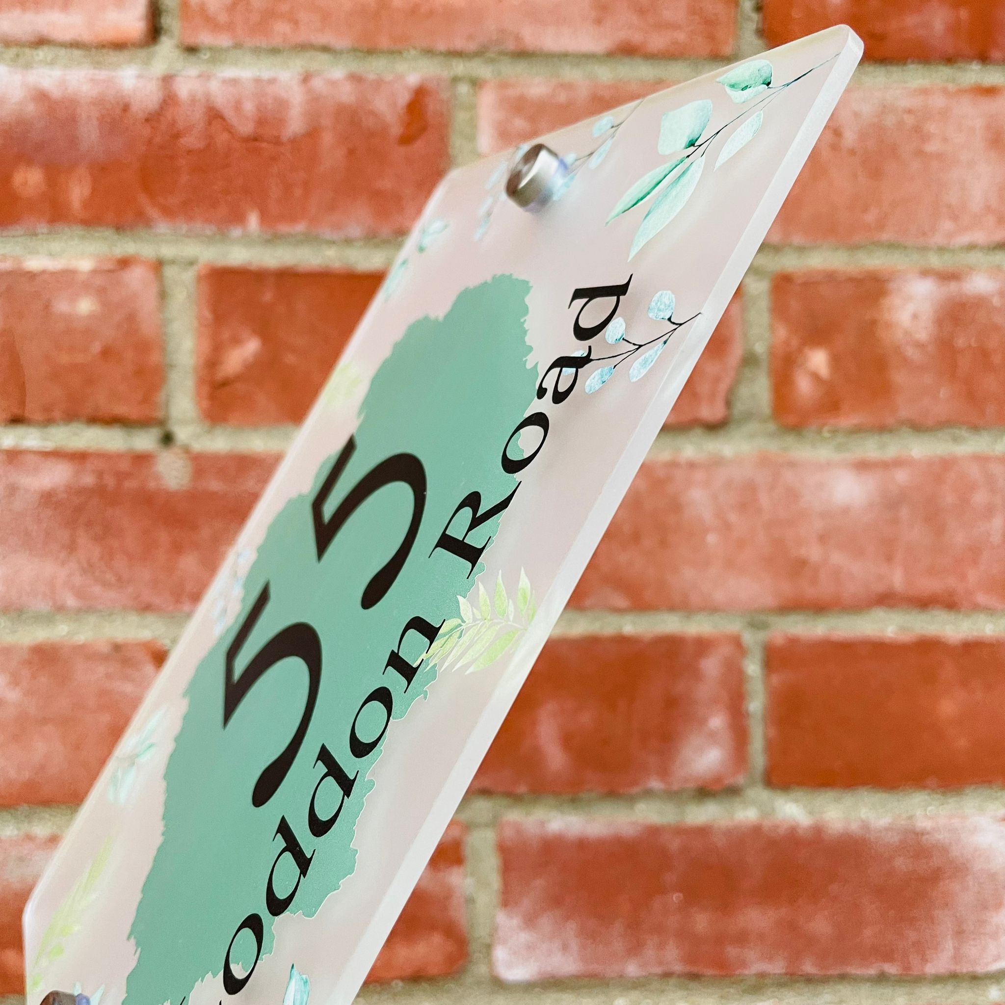 Acrylic House Number Sign - Eucalyptus with Colour Splash