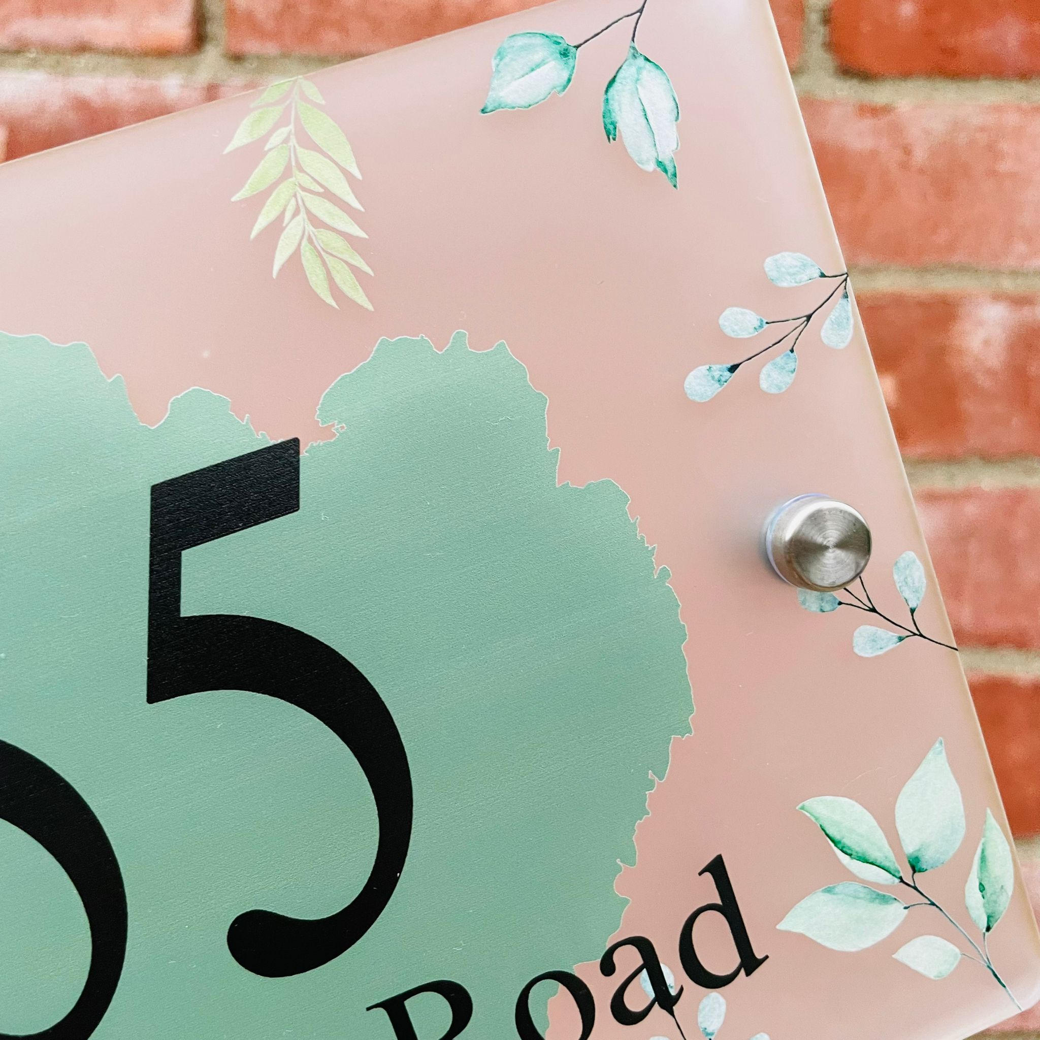 Acrylic House Number Sign - Eucalyptus with Colour Splash