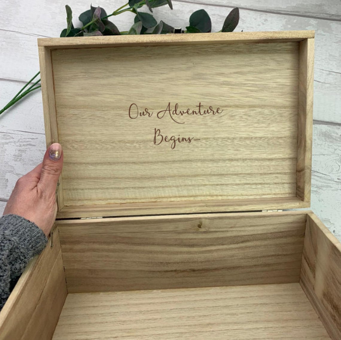 Keepsake Wooden Box - Wedding Adventures & Memories - Eucalyptus