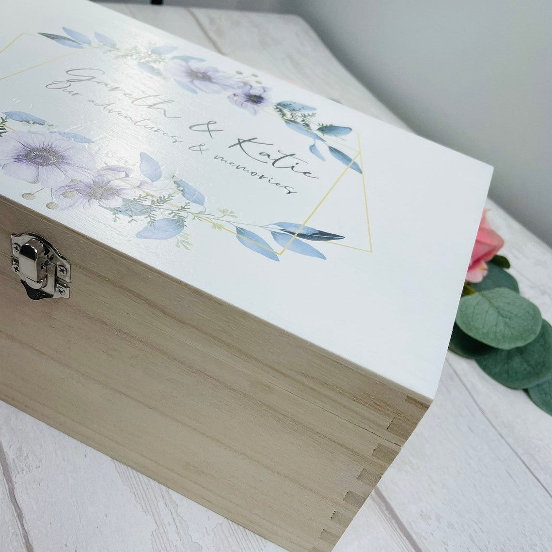 Keepsake Wooden Box - Wedding Adventures & Memories - Eucalyptus