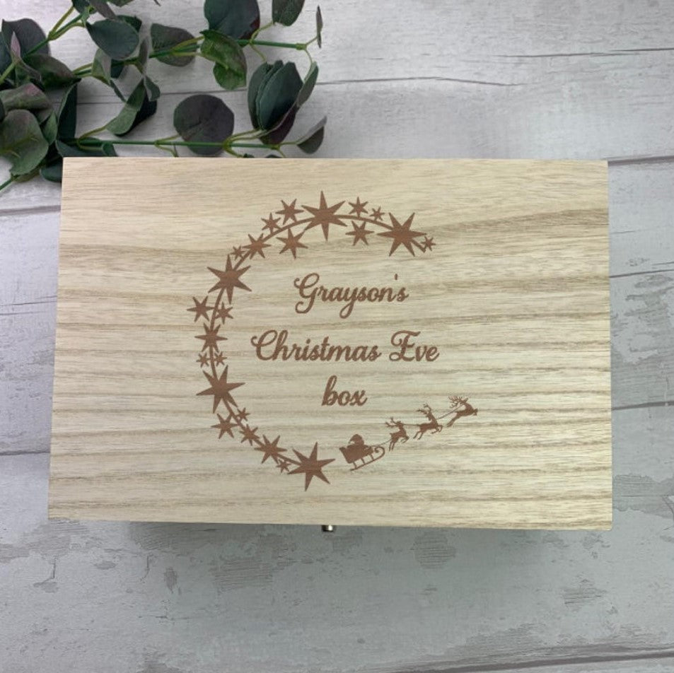 Wooden Christmas Eve Box - Santa & Reindeers