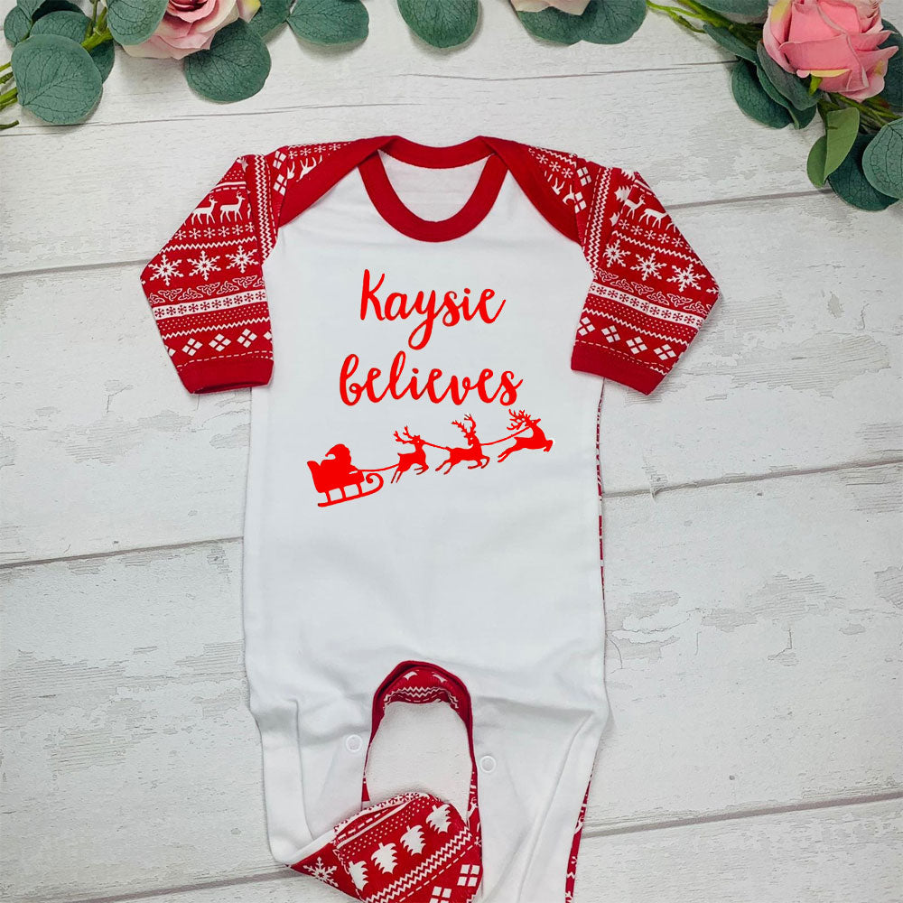 Believes in Christmas Baby Grow Red Pattern