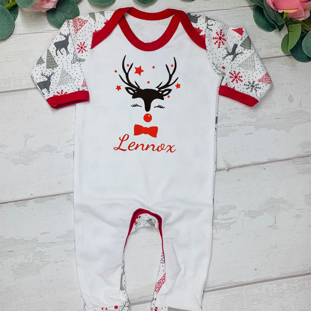 Reindeer Baby Grow Grey Pattern