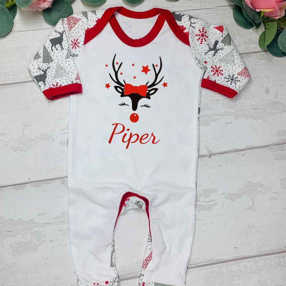 Reindeer Baby Grow Grey Pattern