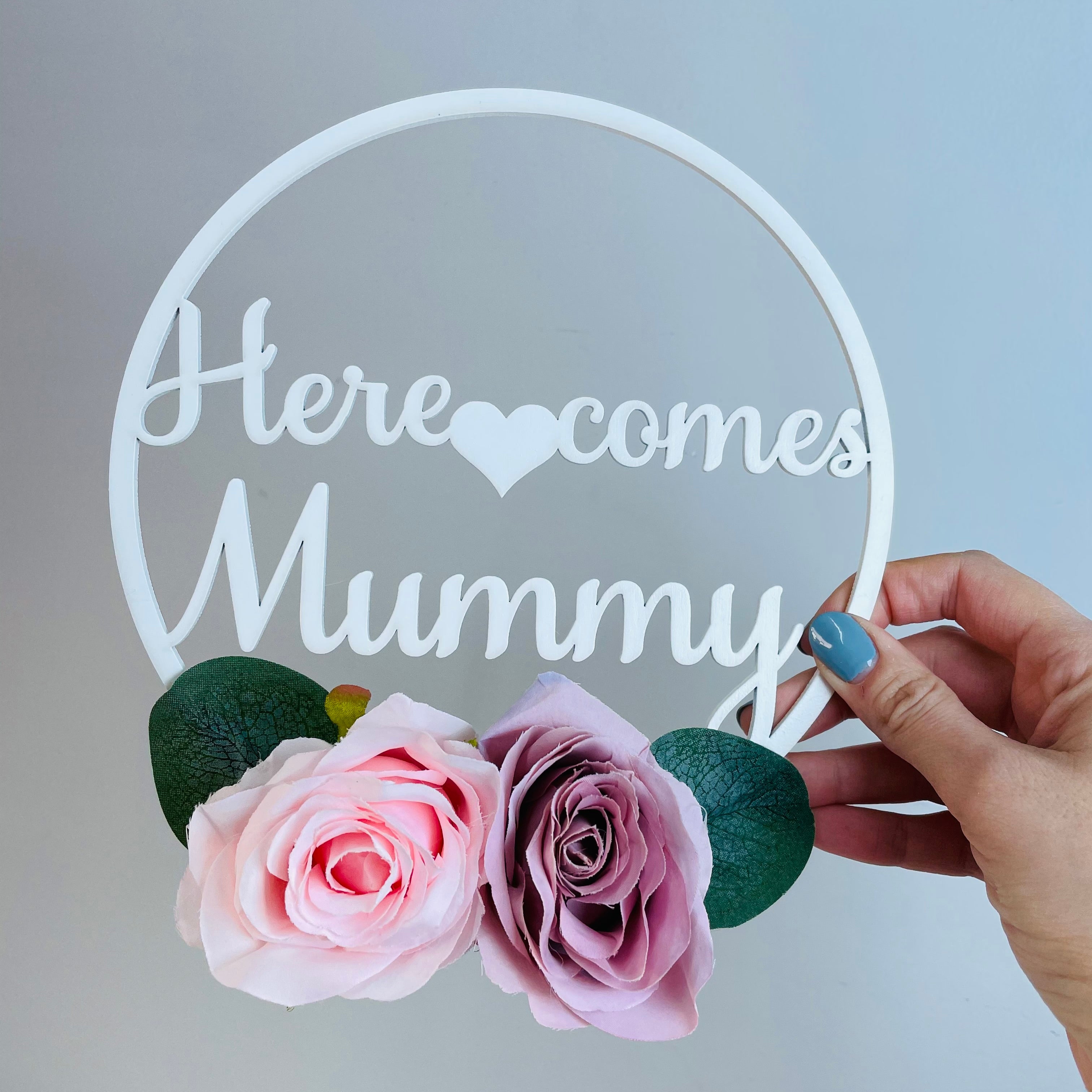 Here Comes NAME Floral Hoop Sign