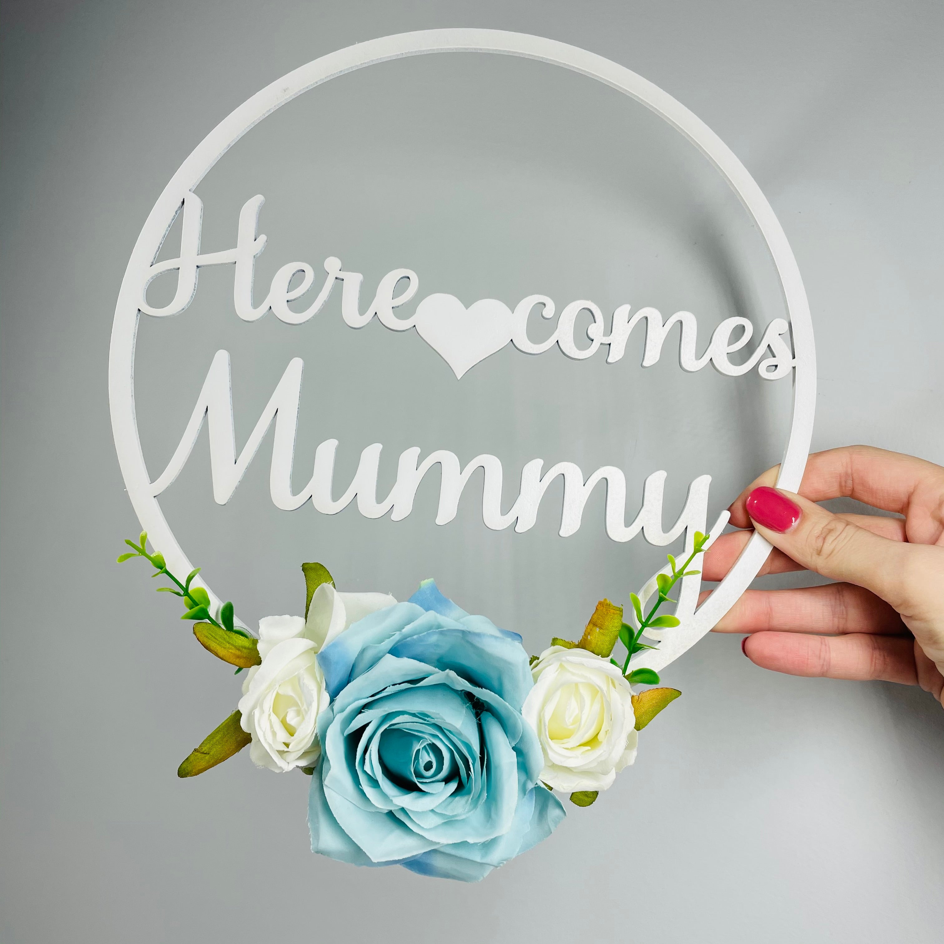 Here Comes NAME Floral Hoop Sign