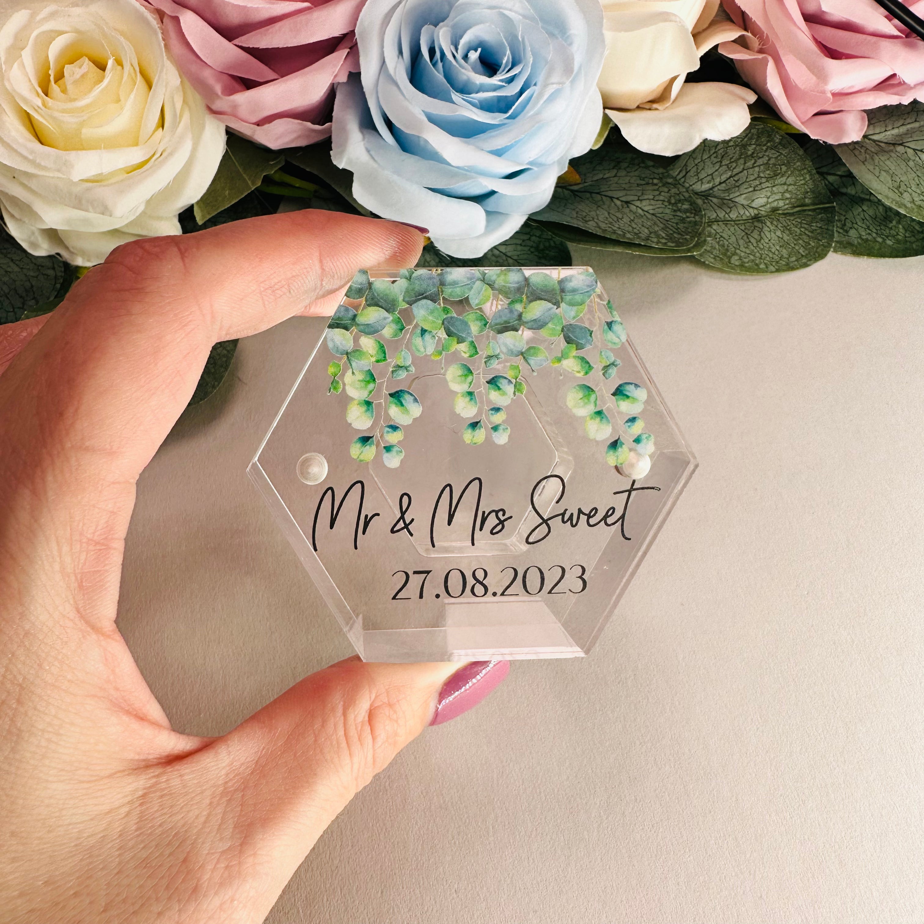 Falling Greenery Acrylic Wedding Ring Box