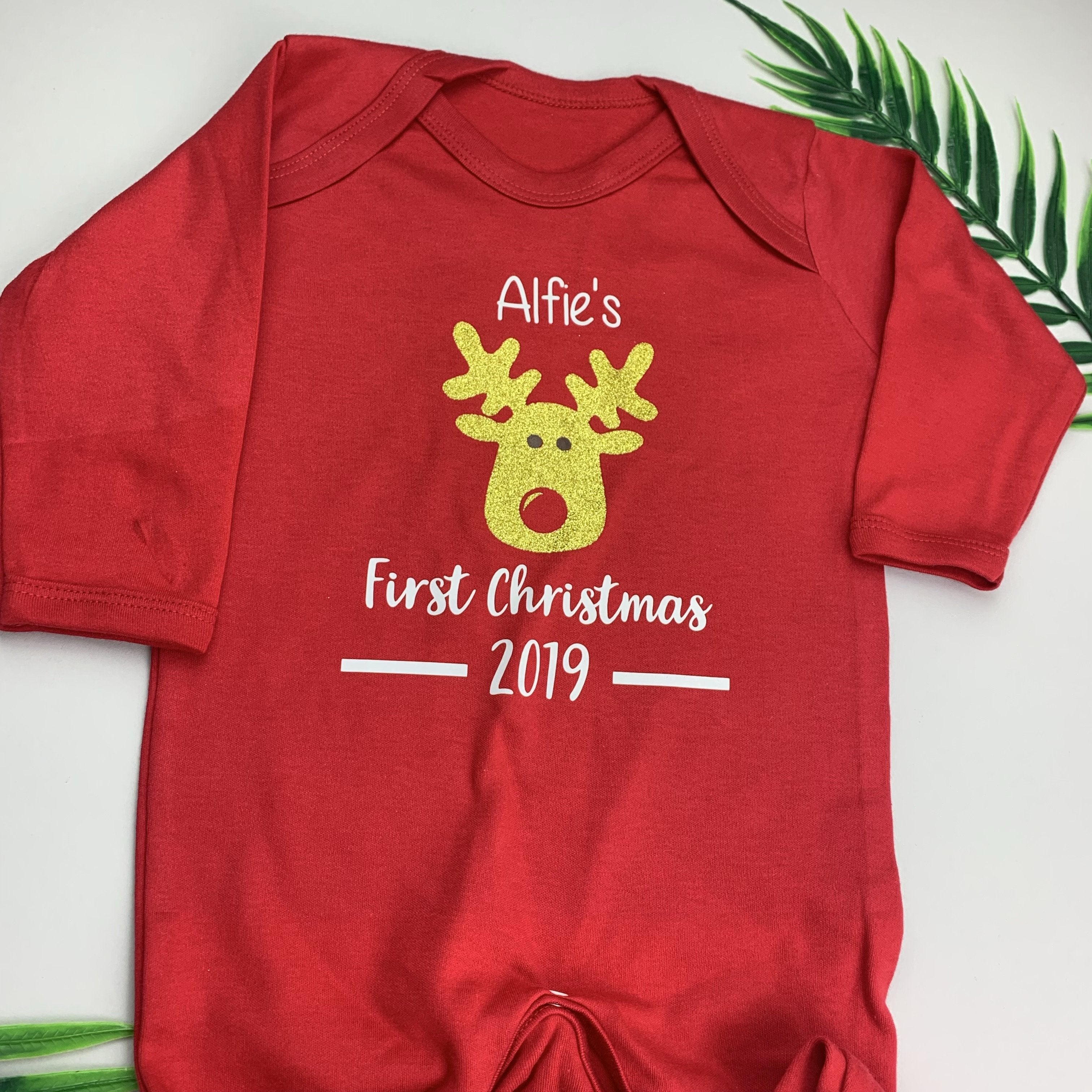 First Christmas Baby Grow With Reindeer - Occasionally Cute