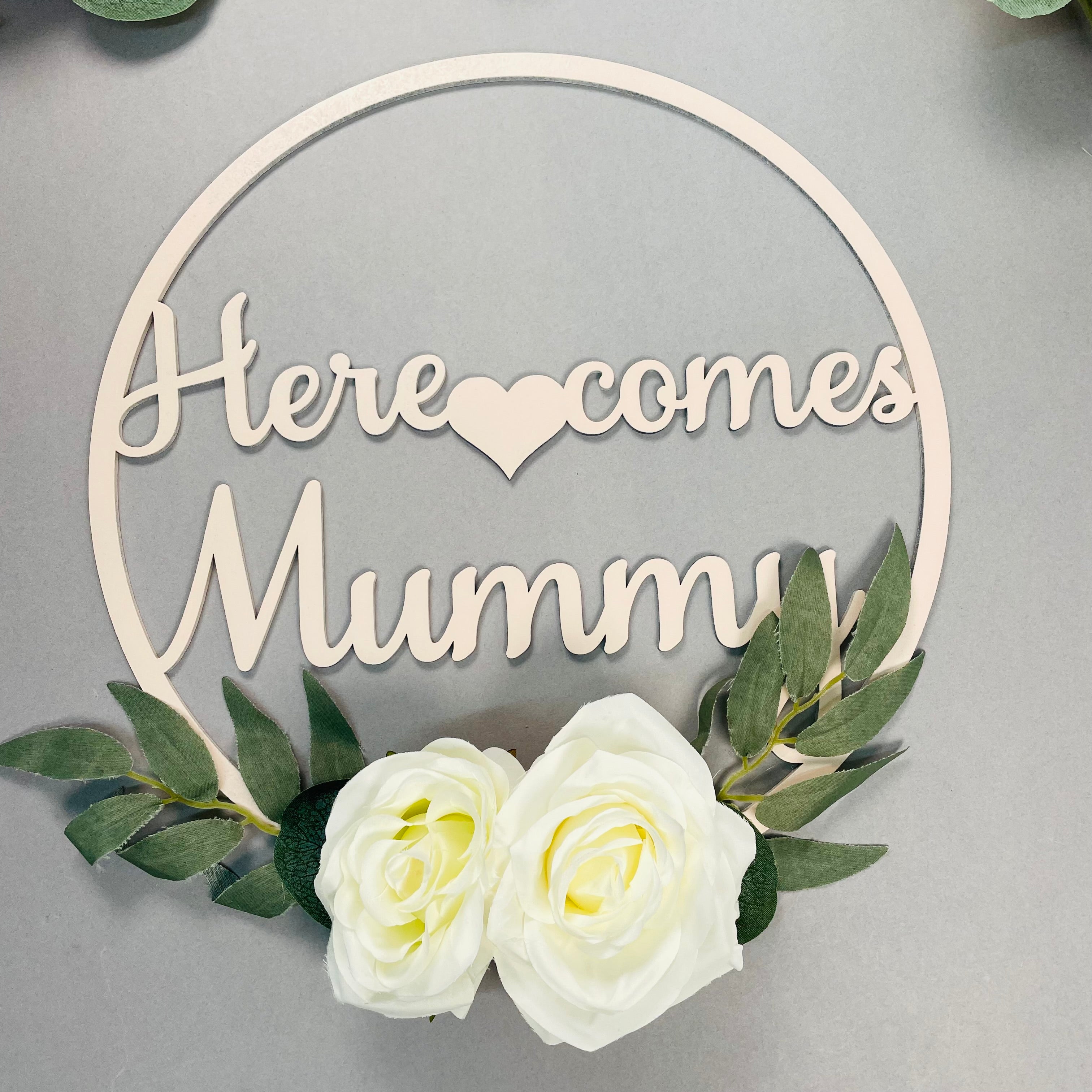 Here Comes NAME Floral Hoop Sign