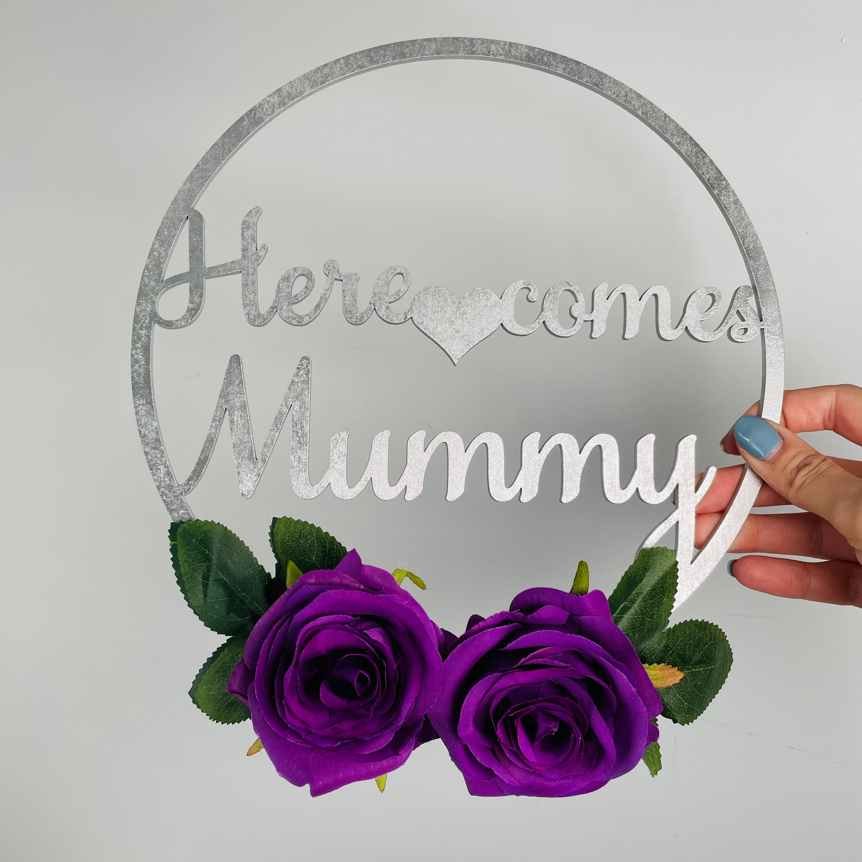 Here Comes NAME Floral Hoop Sign