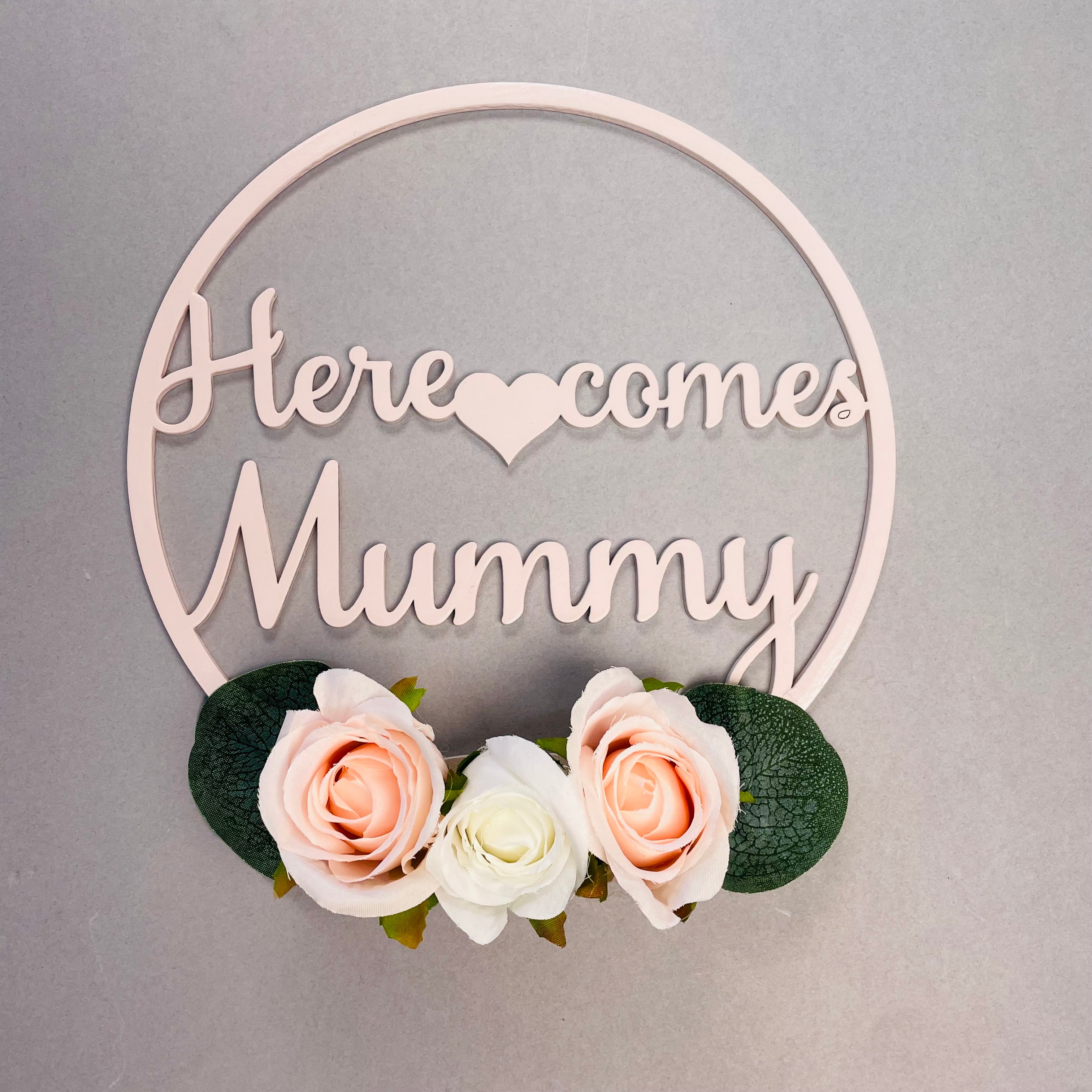 Here Comes NAME Floral Hoop Sign