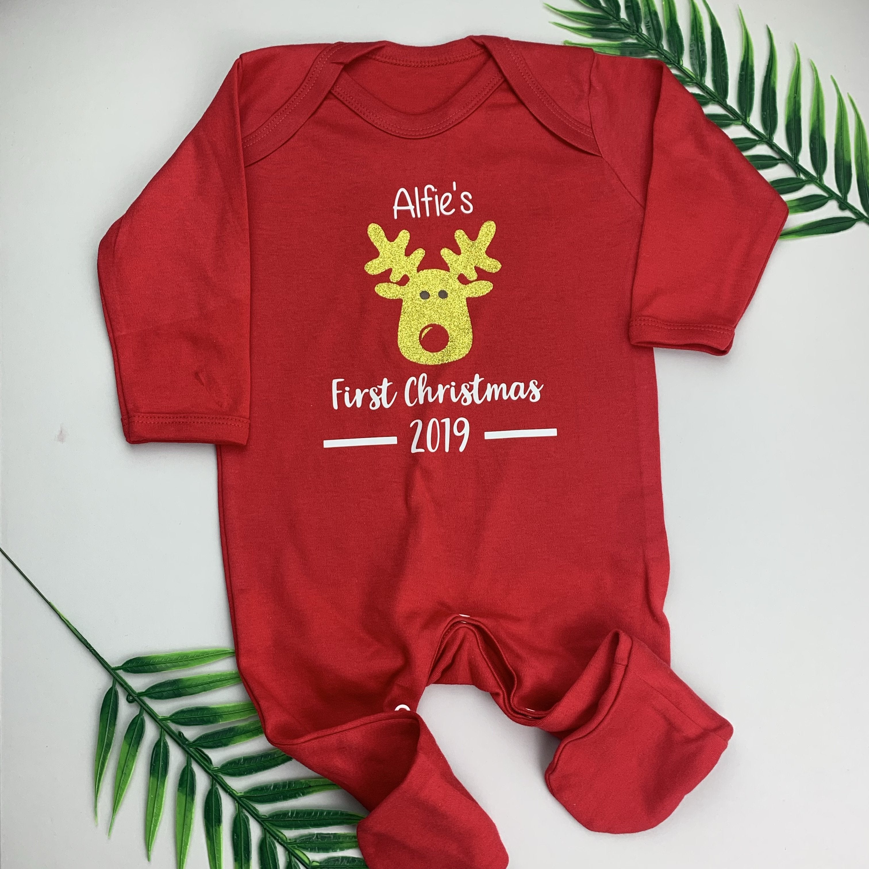 First Christmas Baby Grow With Reindeer - Occasionally Cute