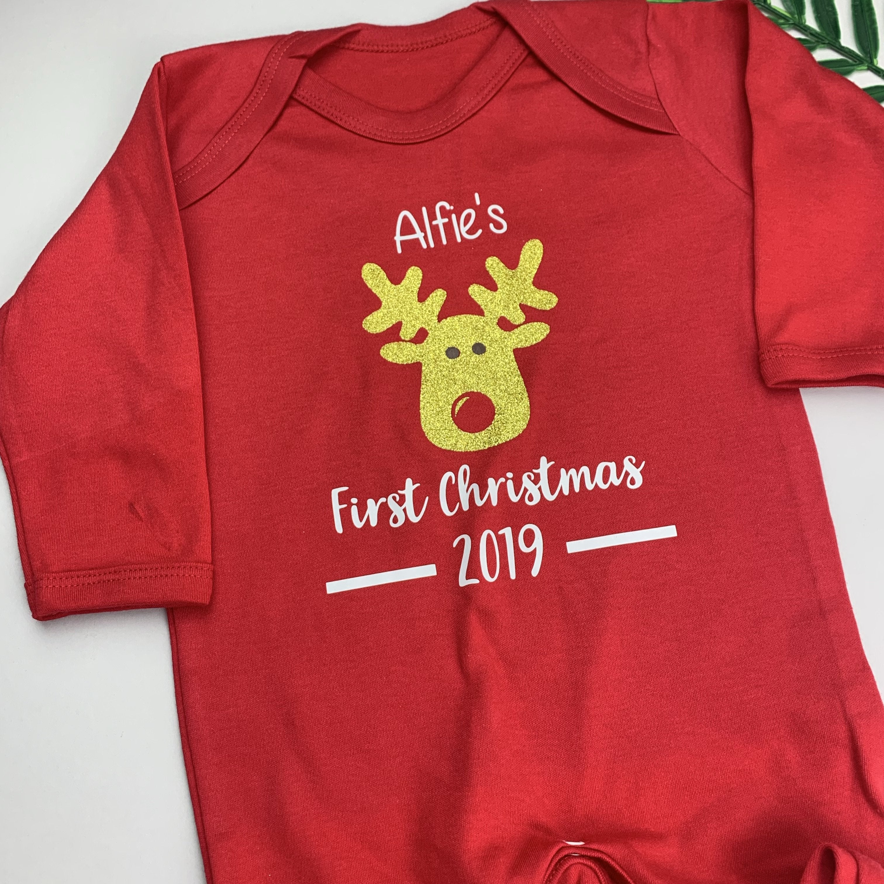 First Christmas Baby Grow With Reindeer - Occasionally Cute