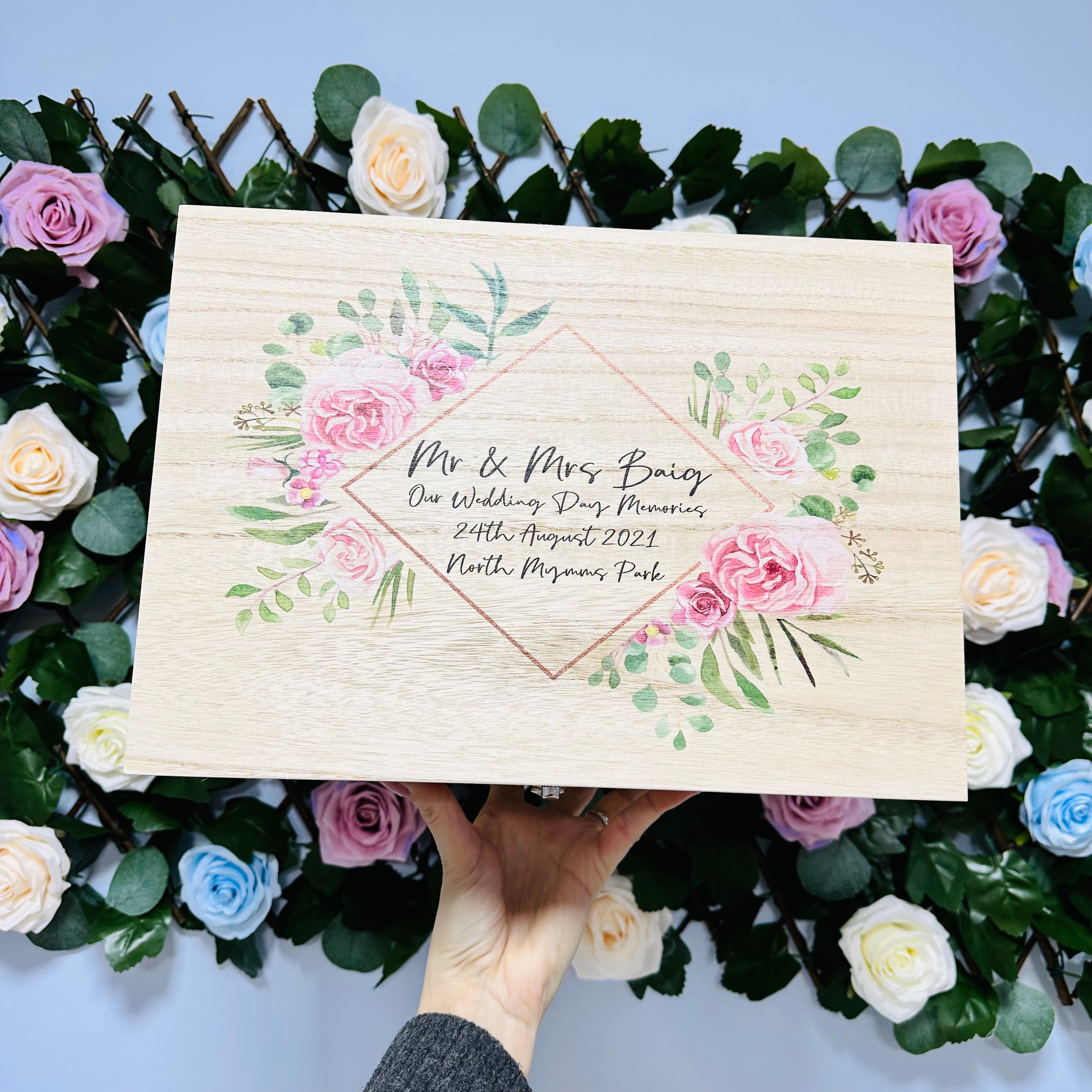 Keepsake Wooden Box - Wedding Adventures & Memories - Geo Floral