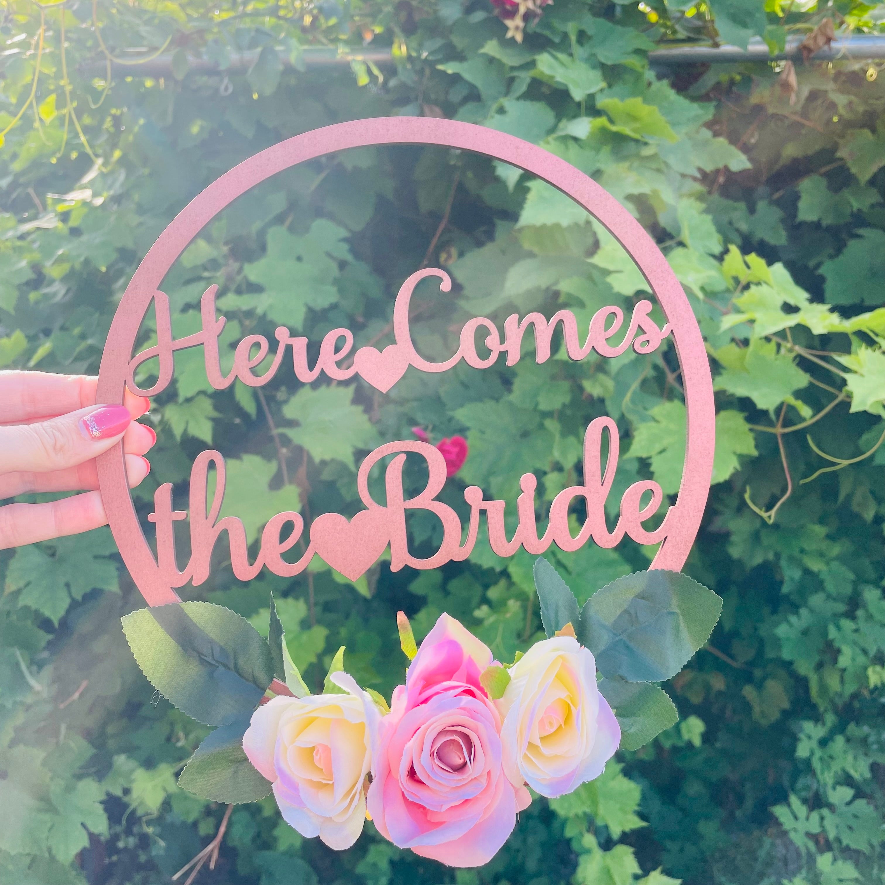 Here Comes NAME Floral Hoop Sign