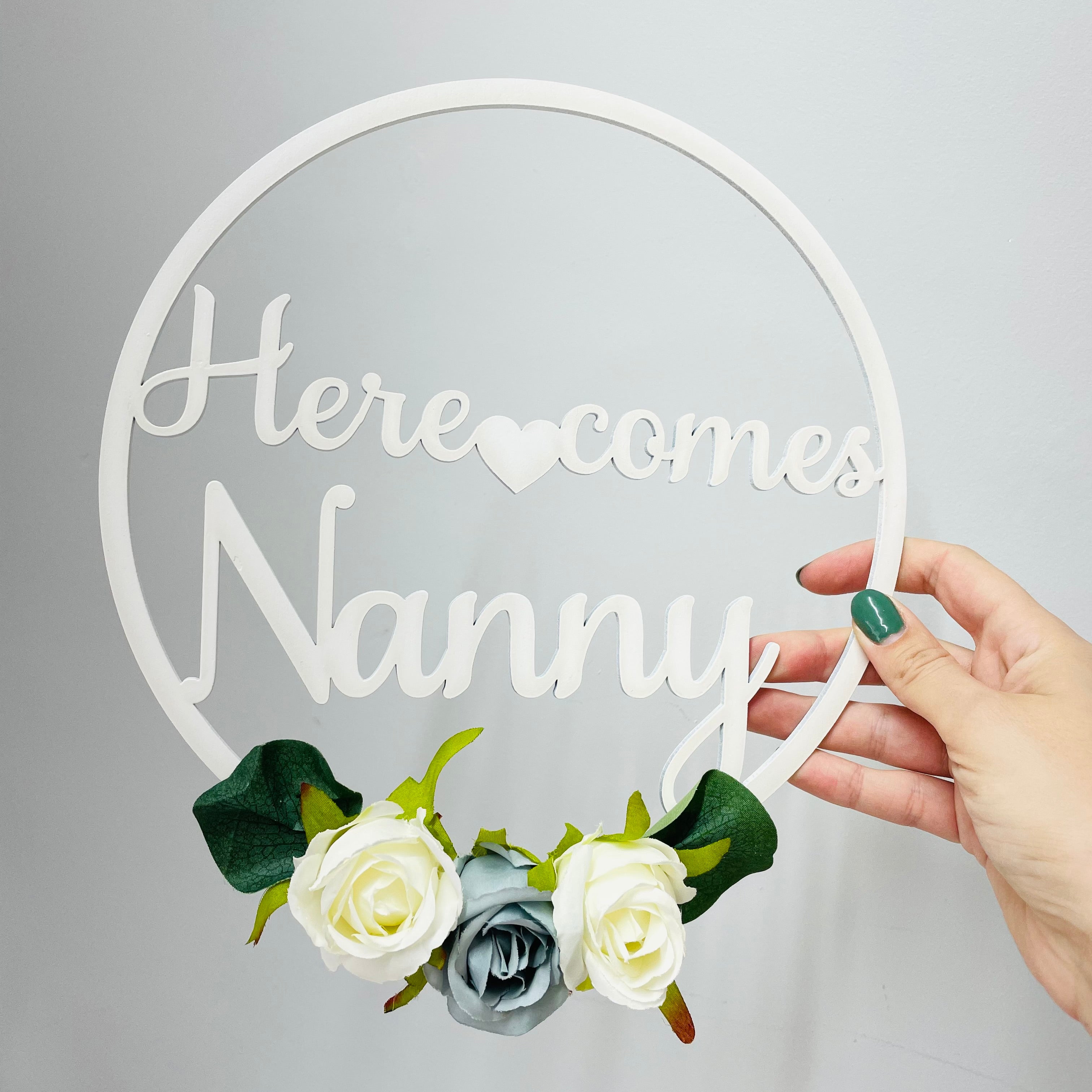 Here Comes NAME Floral Hoop Sign