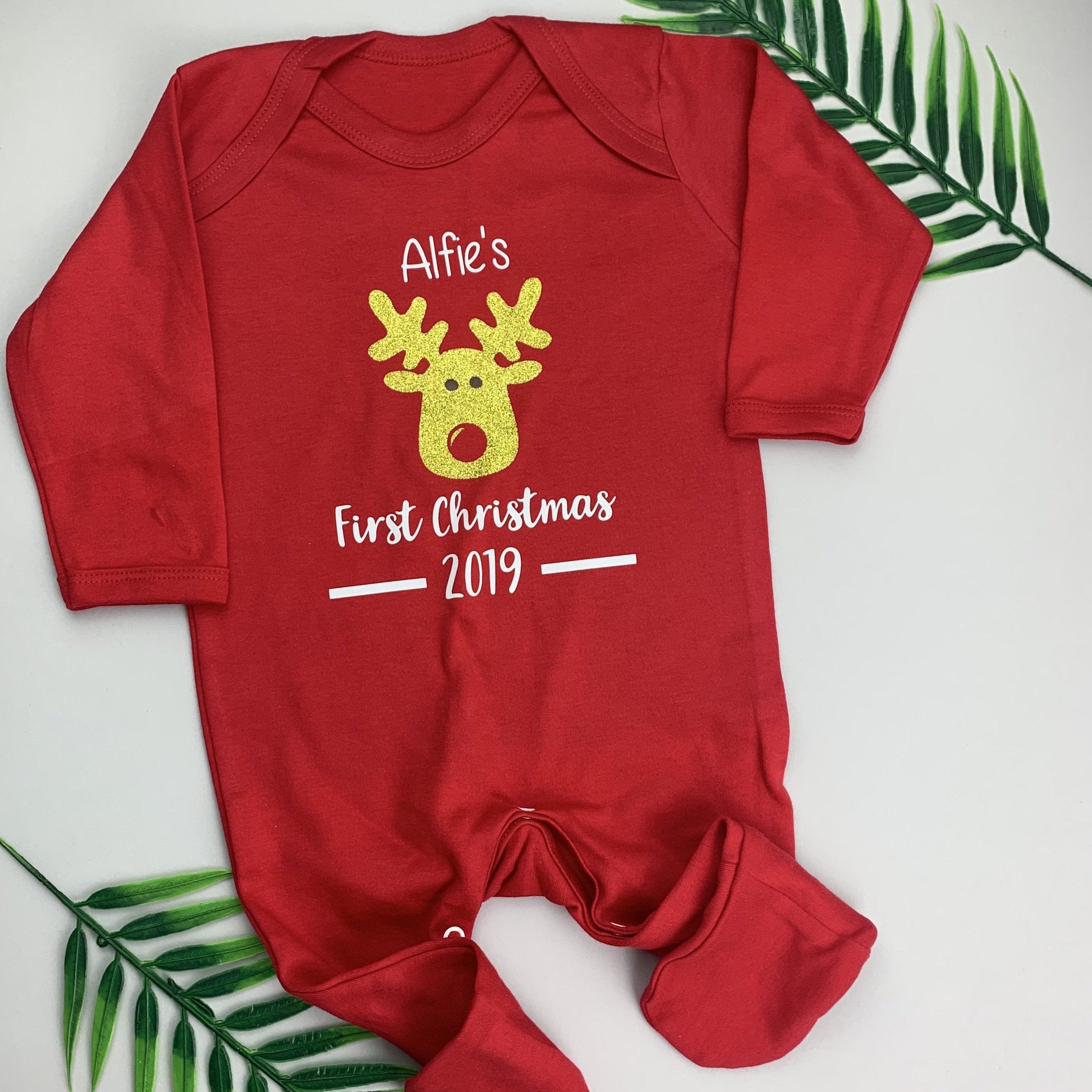 First Christmas Baby Grow With Reindeer - Occasionally Cute