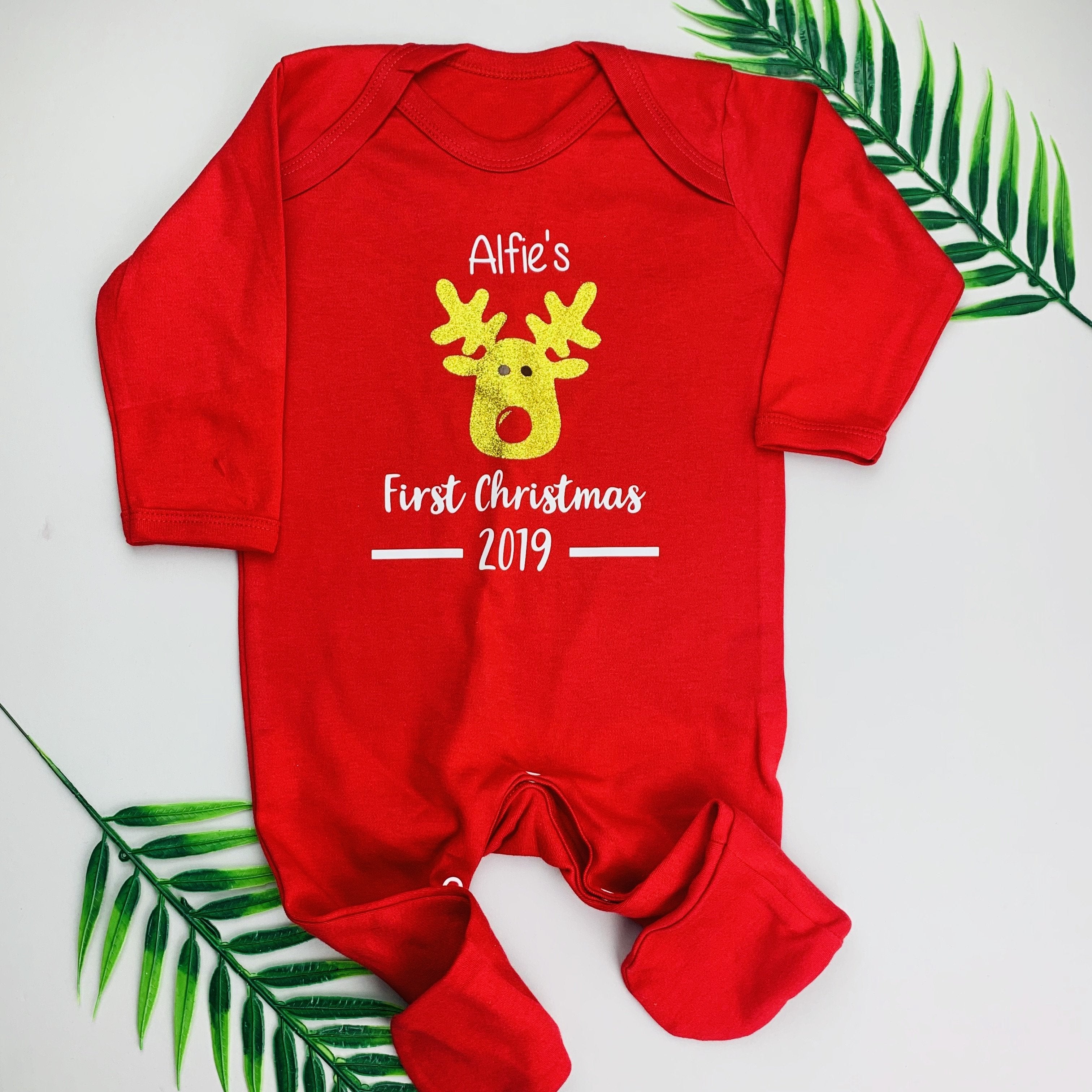 First Christmas Baby Grow With Reindeer - Occasionally Cute