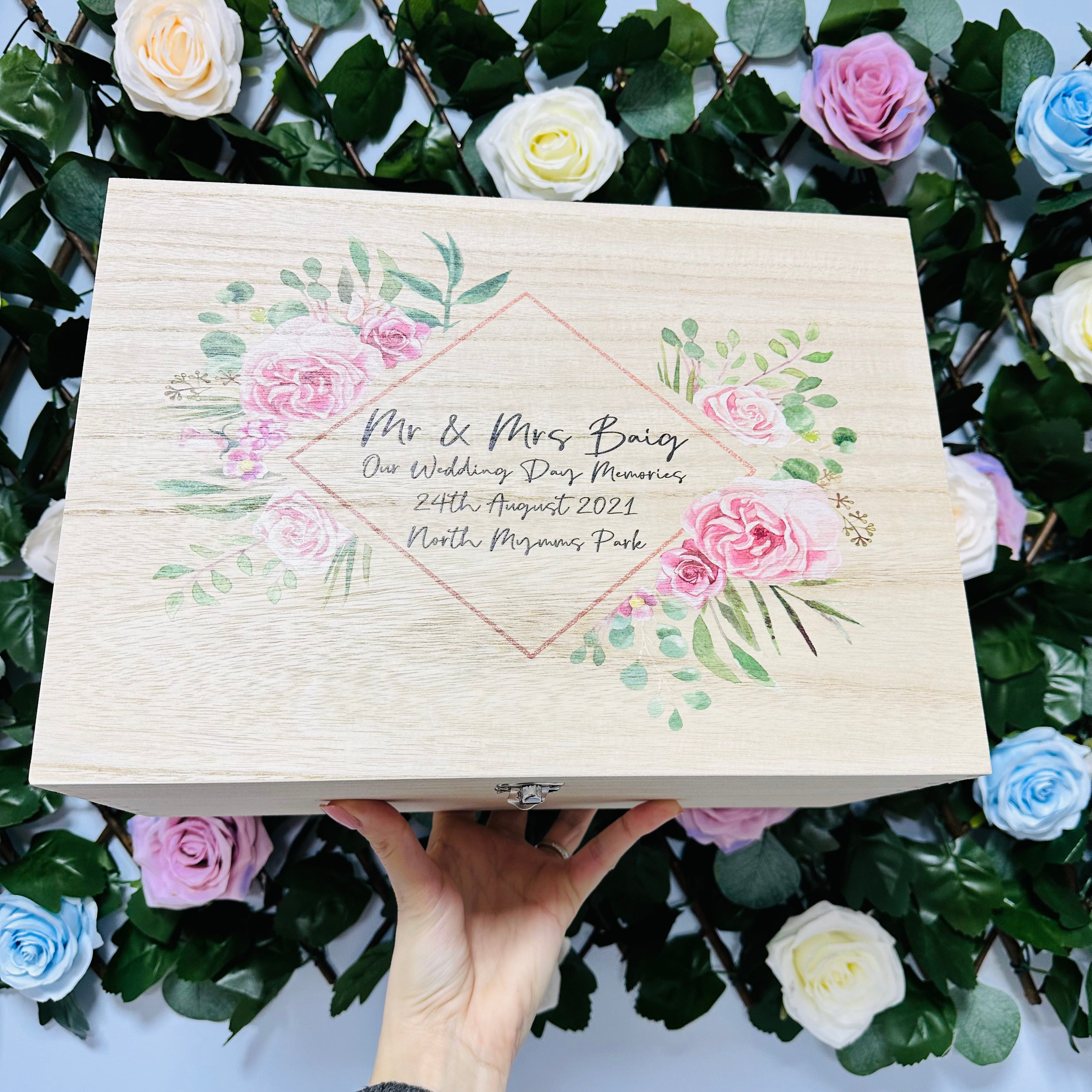 Keepsake Wooden Box - Wedding Adventures & Memories - Geo Floral