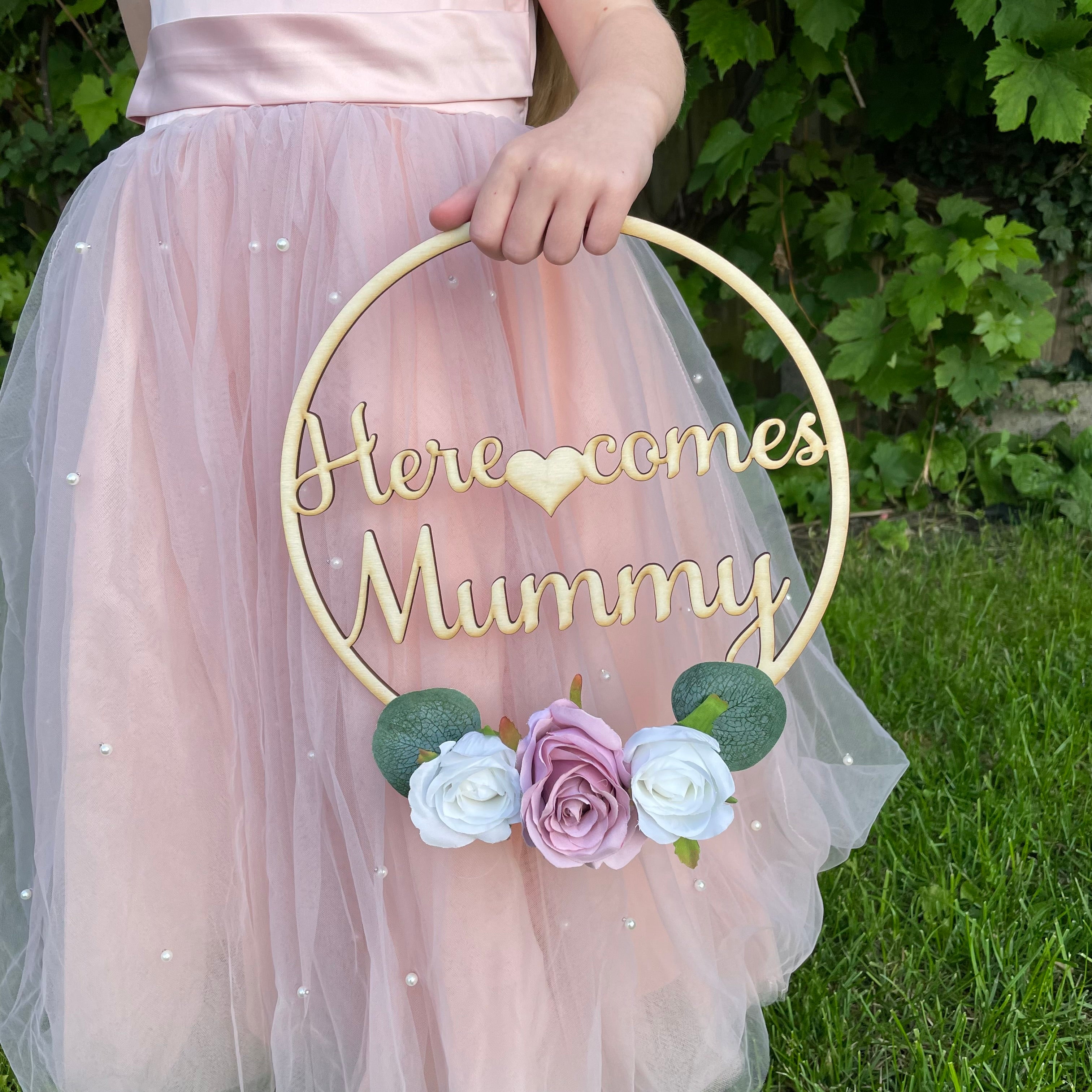 Here Comes NAME Floral Hoop Sign