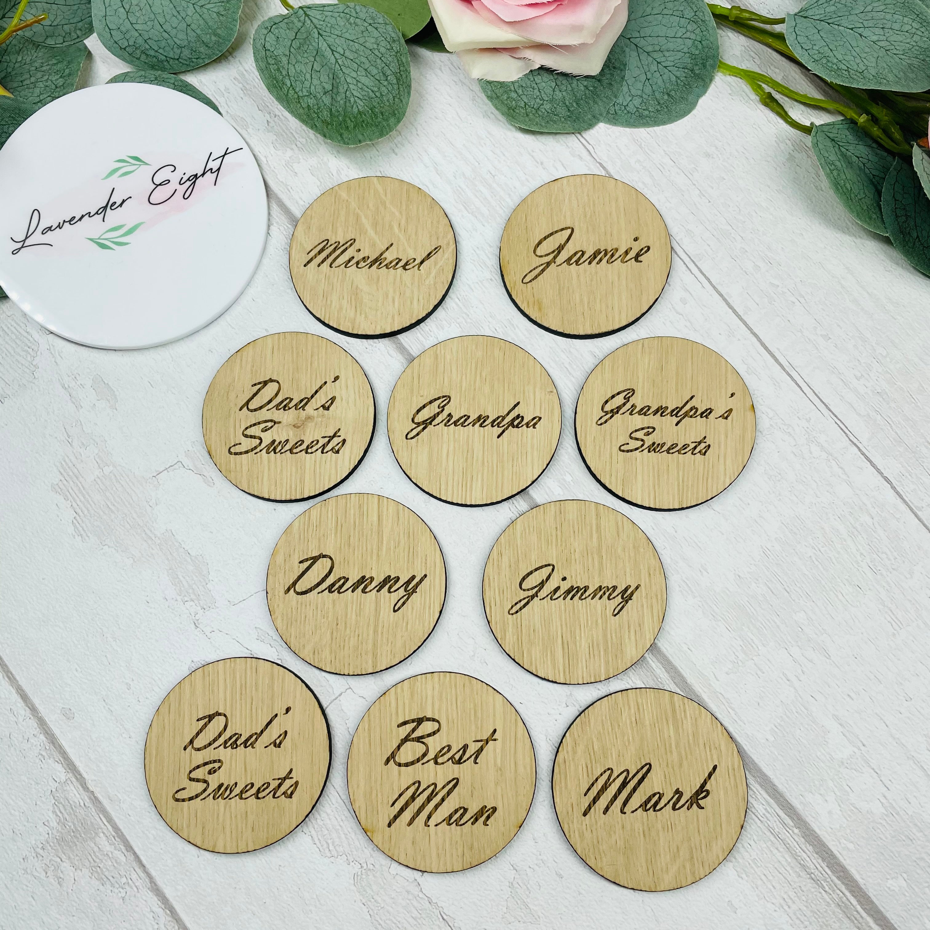 Wooden Circle Table Place Name