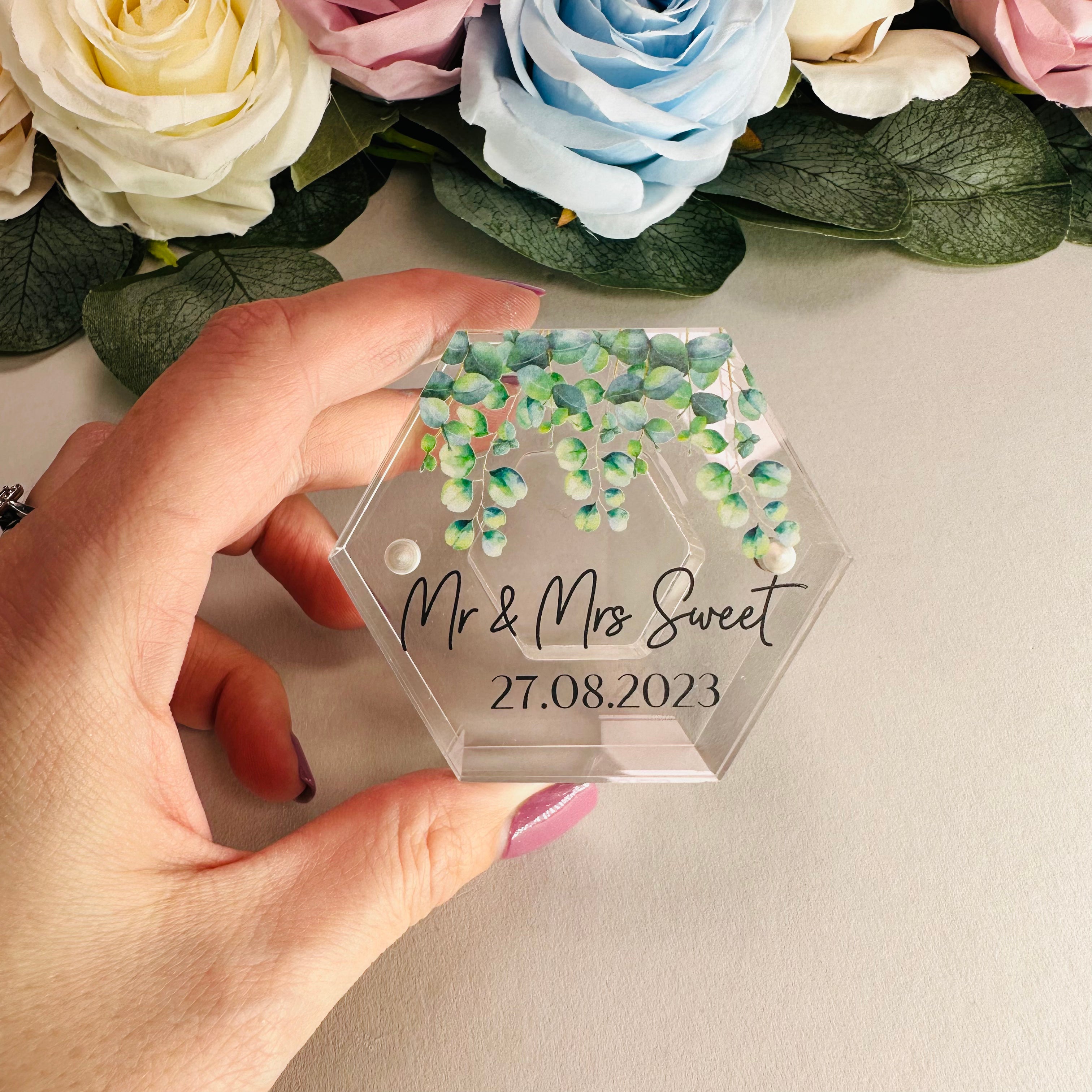 Falling Greenery Acrylic Wedding Ring Box