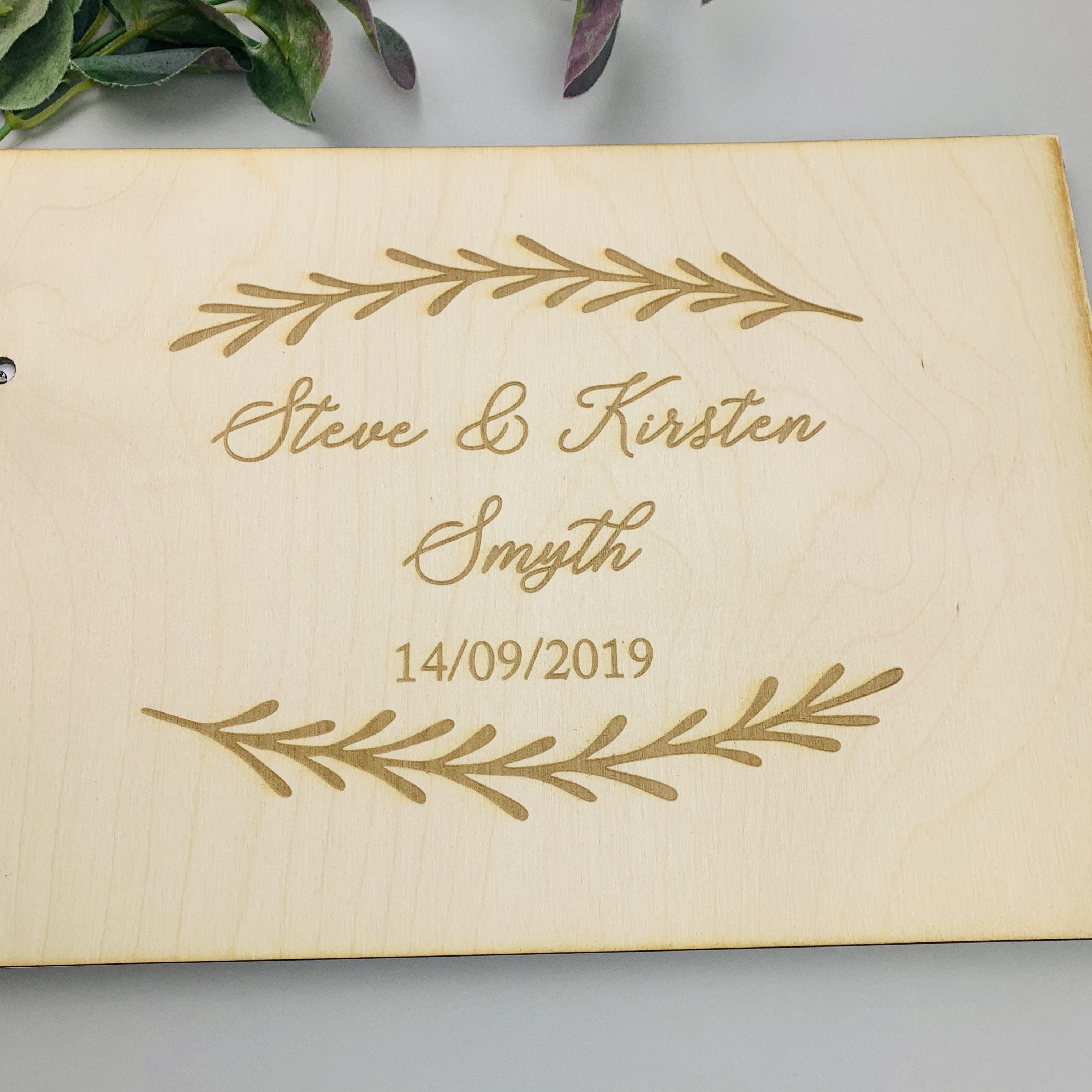 Wooden Guest book Leaf Design - Occasionally Cute